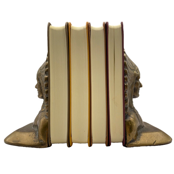 Vintage Indian Native American Chief Stamped "SOLID BRONZE" Bookends Set of 2 - Picture 5 of 16